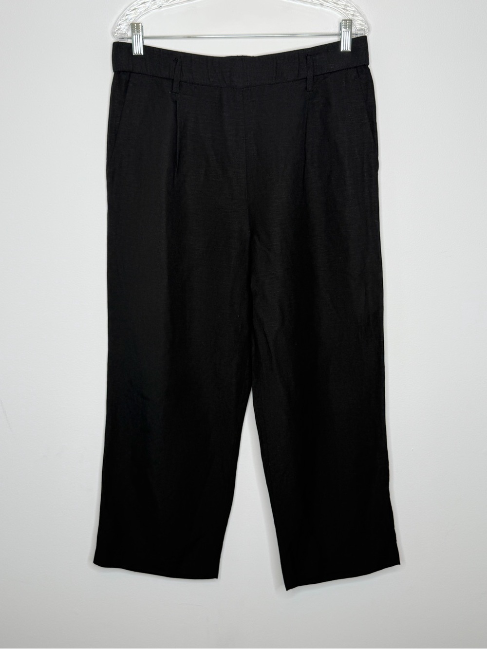 Ann Taylor Black Linen Blend Wide Leg Crop Pant